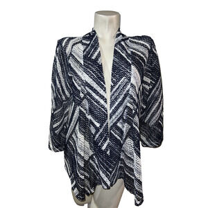 Easywear By Chico's Jacket Blue White Mesh Line Print Open Cardigan Cover-up